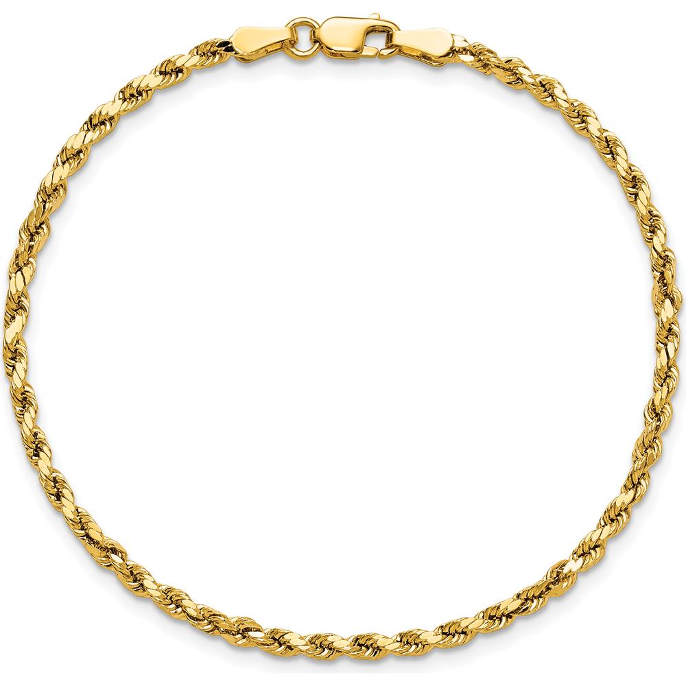 14K Yellow Gold 7" Diamond-Cut Rope Chain Bracelet - 2.5mm Width by Oro Pregiato