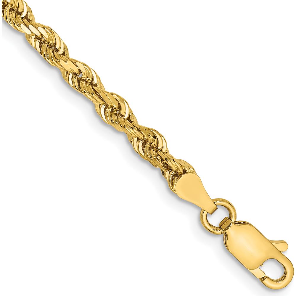 14K Yellow Gold 7" Diamond-Cut Rope Chain Bracelet - 3.35mm Width by Oro Pregiato