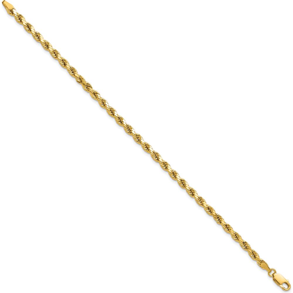 14K Yellow Gold 7" Diamond-cut Rope Chain Bracelet - 3.5mm Width by Oro Pregiato