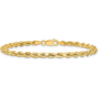 14K Yellow Gold 7" Diamond-cut Rope Chain Bracelet - 3.5mm Width by Oro Pregiato