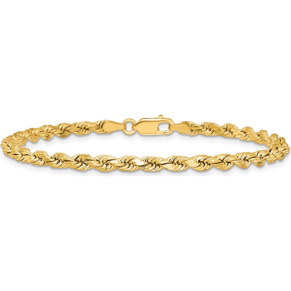 14K Yellow Gold 7" Diamond-cut Rope Chain Bracelet - 3.5mm Width by Oro Pregiato