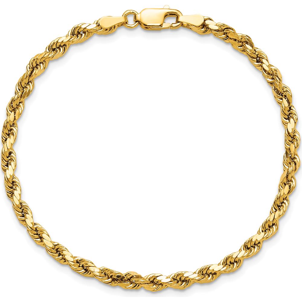 14K Yellow Gold 7" Diamond-cut Rope Chain Bracelet - 3.5mm Width by Oro Pregiato