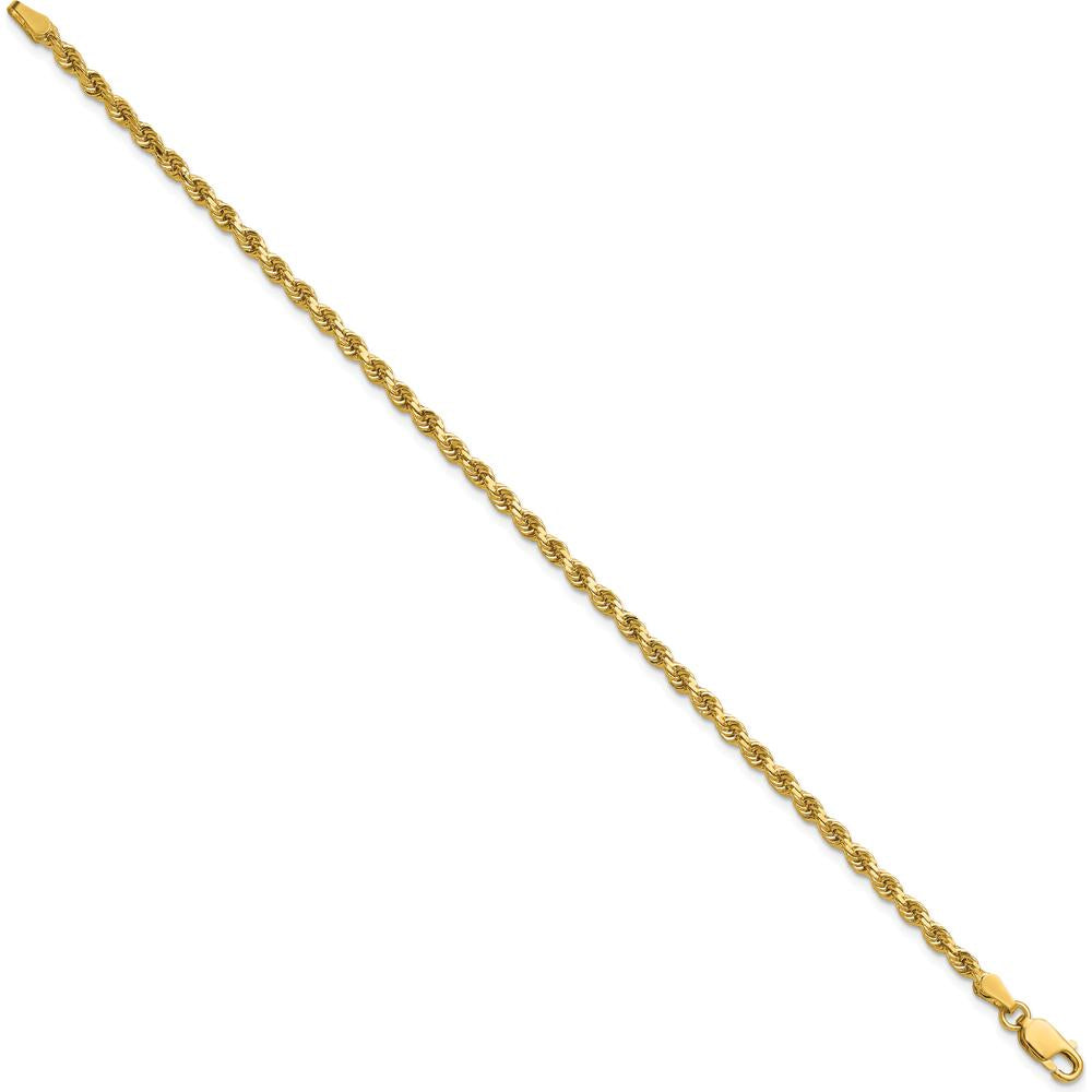 14K Yellow Gold 7" Diamond-Cut Rope Chain Bracelet with Lobster Clasp - 2.75mm