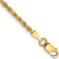 14K Yellow Gold 7" Diamond-Cut Rope Chain Bracelet with Lobster Clasp - 2mm Solid Handcrafted Design