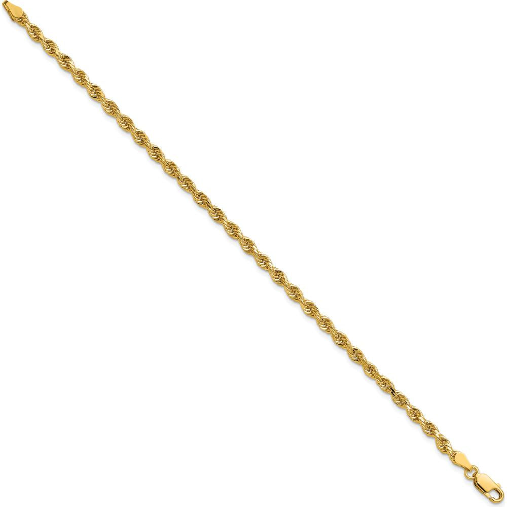 14K Yellow Gold 7" Diamond-Cut Rope Chain Bracelet with Lobster Clasp - 3.25mm