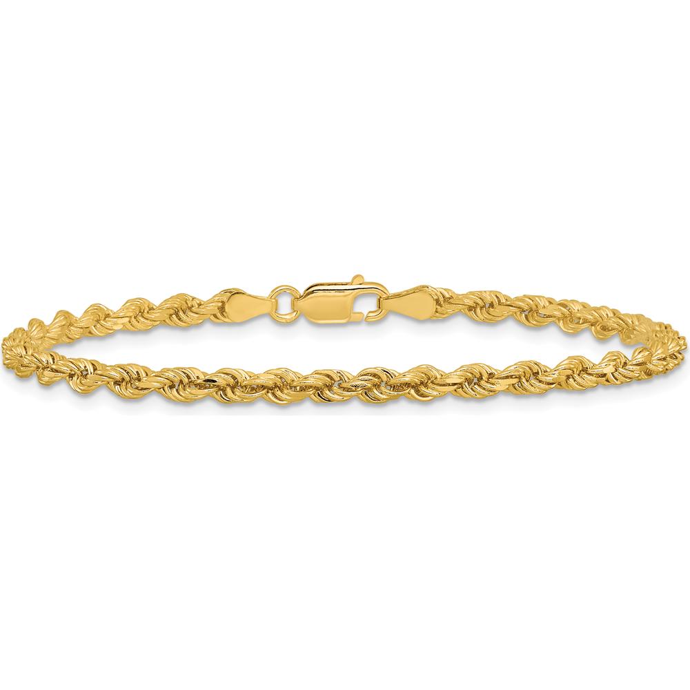14K Yellow Gold 7" Diamond-Cut Rope Chain Bracelet with Lobster Clasp - 3.25mm