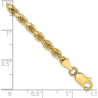 14K Yellow Gold 7" Diamond-Cut Rope Chain Bracelet with Lobster Clasp - 3.5mm Solid Handmade Design