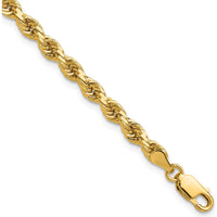 14K Yellow Gold 7" Diamond-Cut Rope Chain Bracelet with Lobster Clasp - 4mm Solid Design