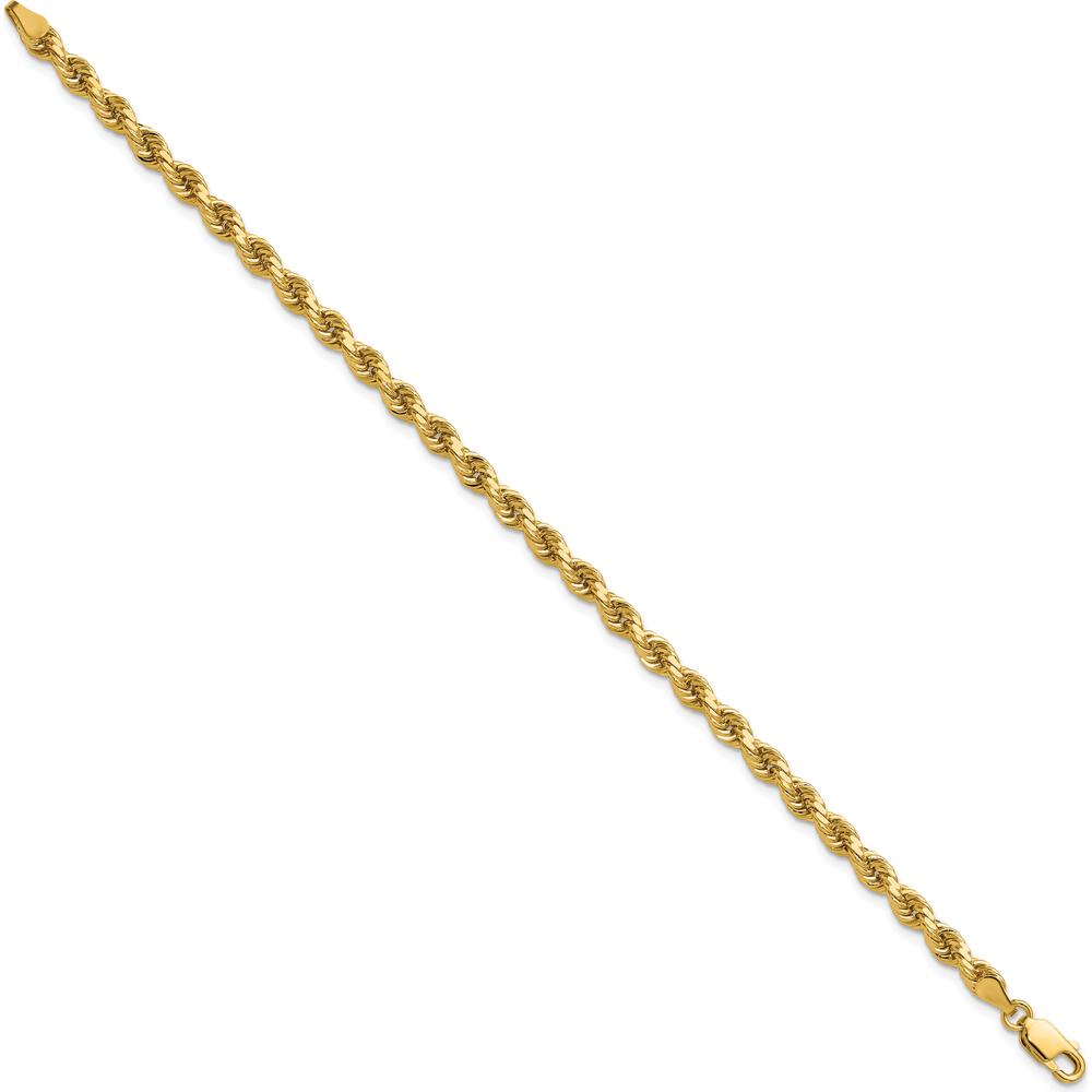 14K Yellow Gold 7" Diamond-Cut Rope Chain Bracelet with Lobster Clasp - 4mm Solid Design