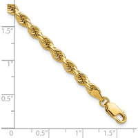 14K Yellow Gold 7" Diamond-Cut Rope Chain Bracelet with Lobster Clasp - 4mm Solid Design