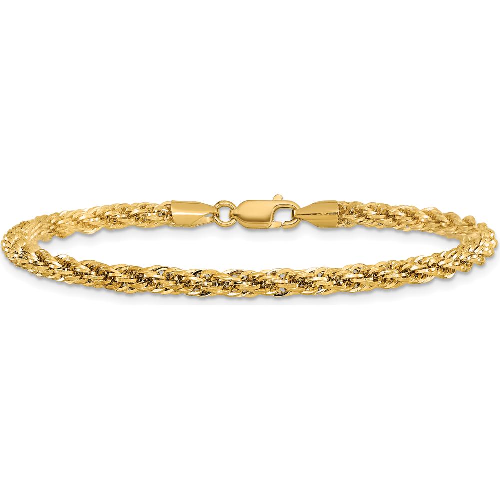 14K Yellow Gold 7" Diamond-Cut Rope Chain Bracelet with Lobster Clasp by Oro Pregiato