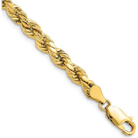 14K Yellow Gold 7" Diamond-Cut Rope Chain with Lobster Clasp - 4.9mm Width by Oro Pregiato