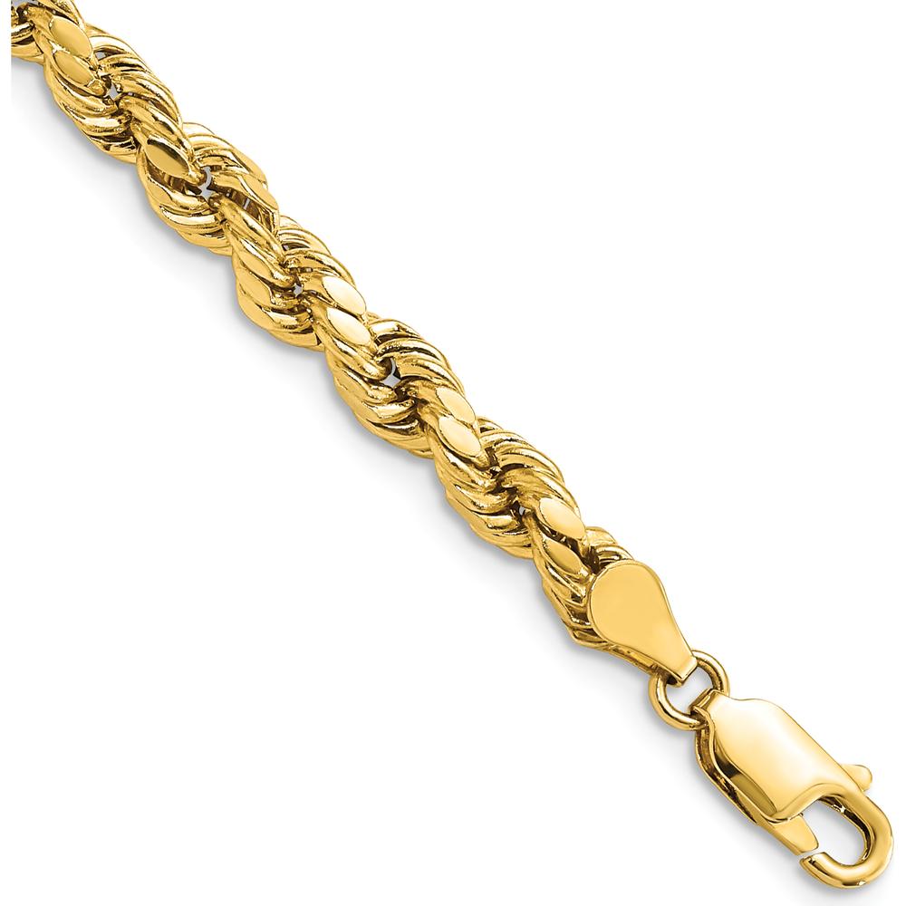 14K Yellow Gold 7" Diamond-Cut Rope Chain with Lobster Clasp - 4.9mm Width by Oro Pregiato