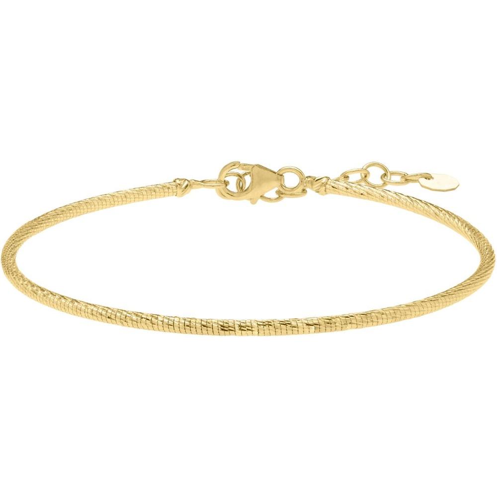 14K Yellow Gold 7" Diamond Cut Stackable Bangle with Pear-Shaped Lobster Clasp by Orozza Fine Jewelry