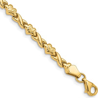 14K Yellow Gold 7" Diamond-Cut X-and-Heart Fancy Link Bracelet - Polished Finish by Oro Pregiato