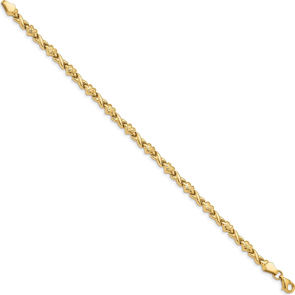 14K Yellow Gold 7" Diamond-Cut X-and-Heart Fancy Link Bracelet - Polished Finish by Oro Pregiato