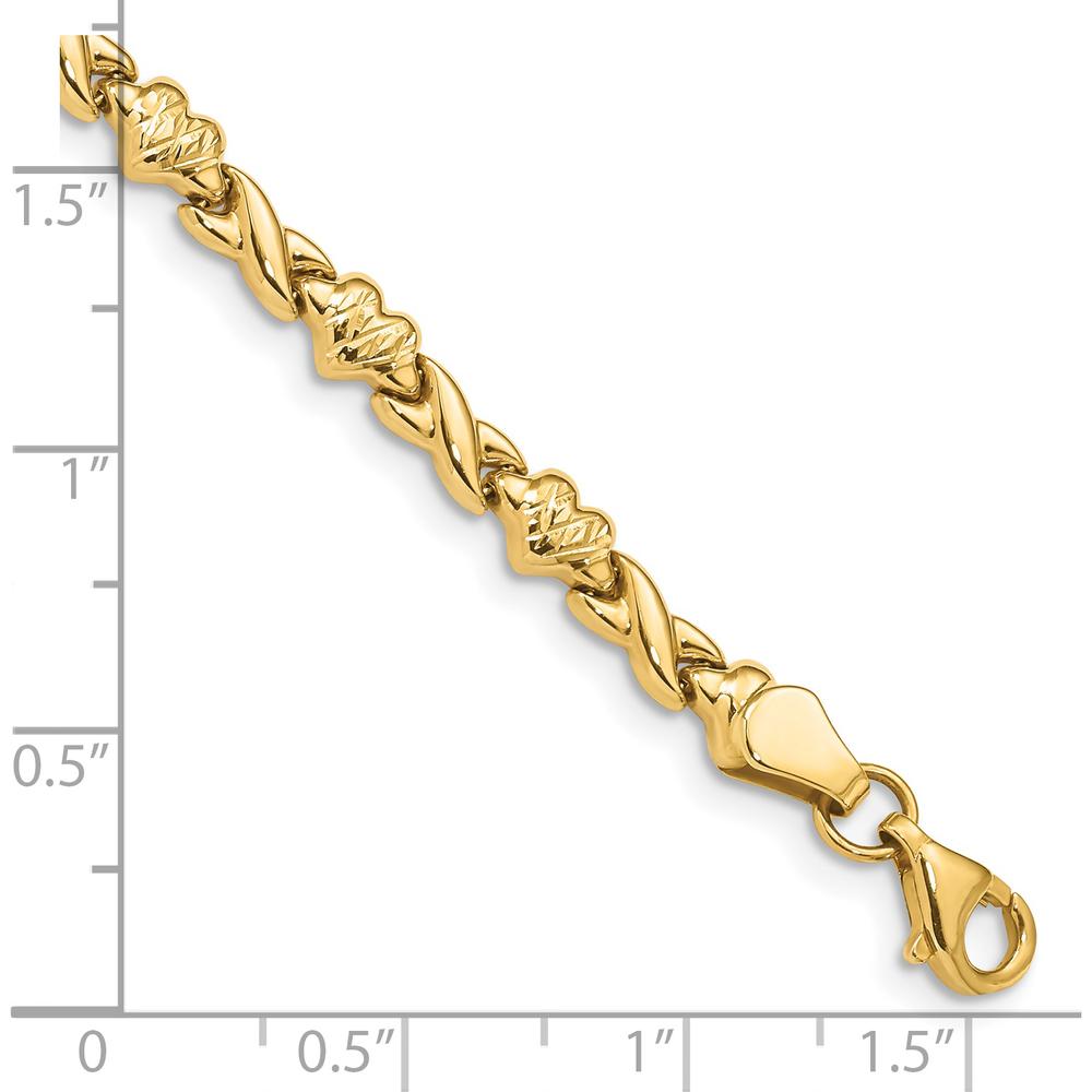14K Yellow Gold 7" Diamond-Cut X-and-Heart Fancy Link Bracelet - Polished Finish by Oro Pregiato