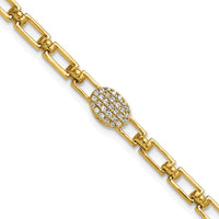 14K Yellow Gold 7" Diamond Oval Cluster Fancy Link Bracelet with 1" Extender - 0.15 Carats Total Diamond Weight by Oro Pregiato