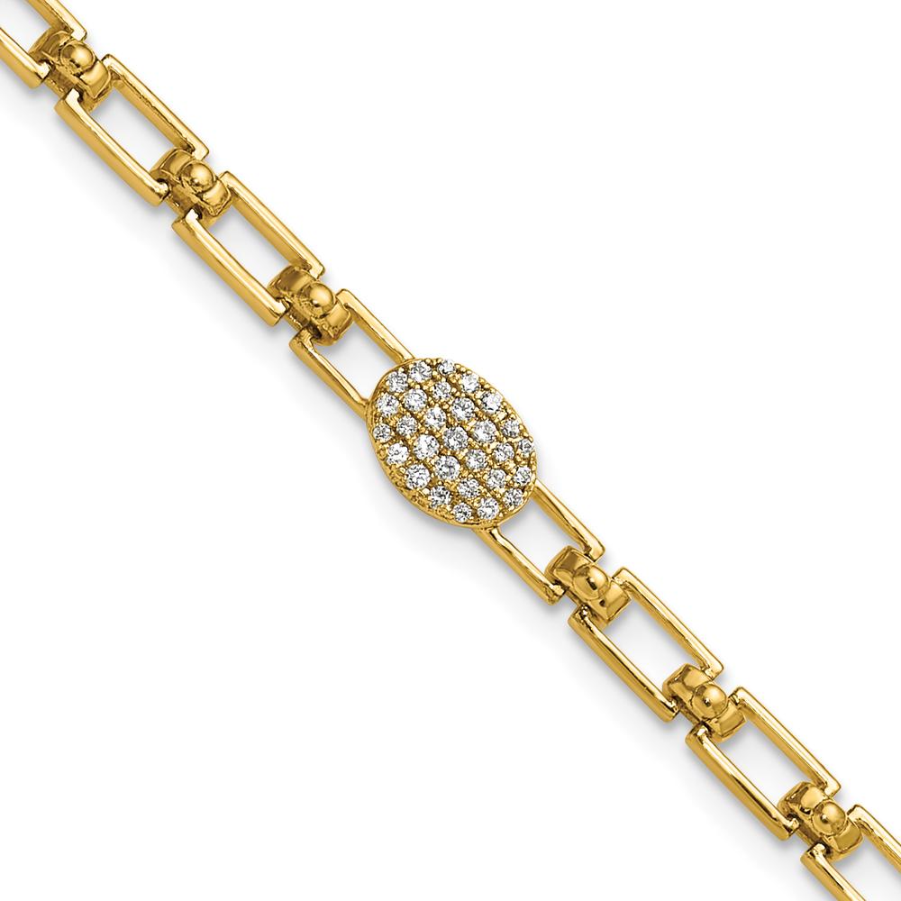 14K Yellow Gold 7" Diamond Oval Cluster Fancy Link Bracelet with 1" Extender - 0.15 Carats Total Diamond Weight by Oro Pregiato