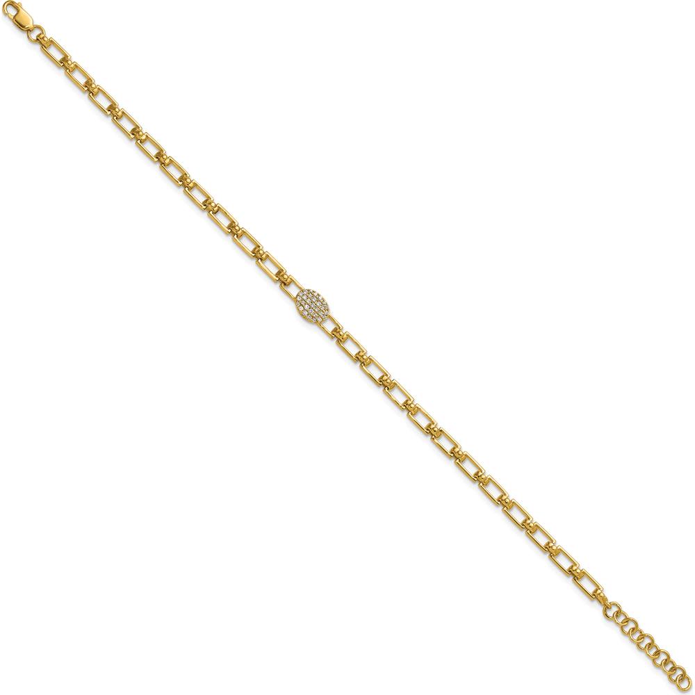 14K Yellow Gold 7" Diamond Oval Cluster Fancy Link Bracelet with 1" Extender - 0.15 Carats Total Diamond Weight by Oro Pregiato