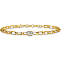 14K Yellow Gold 7" Diamond Oval Cluster Fancy Link Bracelet with 1" Extender - 0.15 Carats Total Diamond Weight by Oro Pregiato