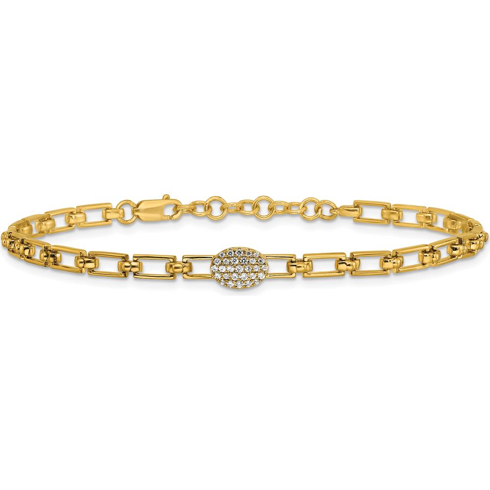 14K Yellow Gold 7" Diamond Oval Cluster Fancy Link Bracelet with 1" Extender - 0.15 Carats Total Diamond Weight by Oro Pregiato
