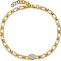 14K Yellow Gold 7" Diamond Oval Cluster Fancy Link Bracelet with 1" Extender - 0.15 Carats Total Diamond Weight by Oro Pregiato