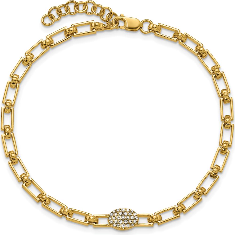 14K Yellow Gold 7" Diamond Oval Cluster Fancy Link Bracelet with 1" Extender - 0.15 Carats Total Diamond Weight by Oro Pregiato