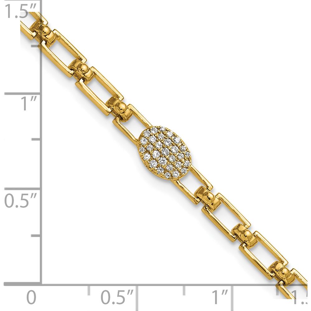 14K Yellow Gold 7" Diamond Oval Cluster Fancy Link Bracelet with 1" Extender - 0.15 Carats Total Diamond Weight by Oro Pregiato