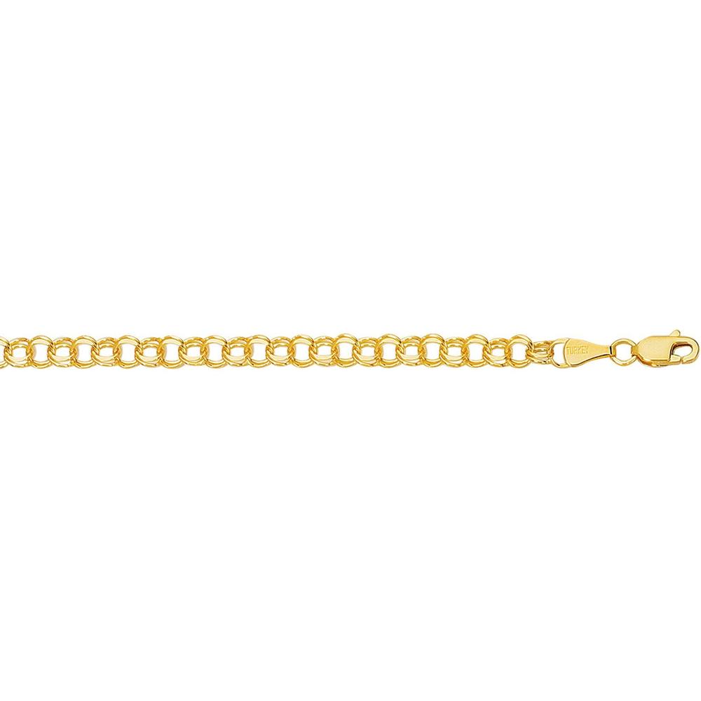 14K Yellow Gold 7" Double Link Charm Bracelet with Polished Finish by Orozza Fine Jewelry
