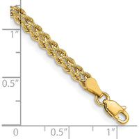 14K Yellow Gold 7" Double Strand Rope Bracelet with Diamond-Cut Finish - 3.75mm Wide