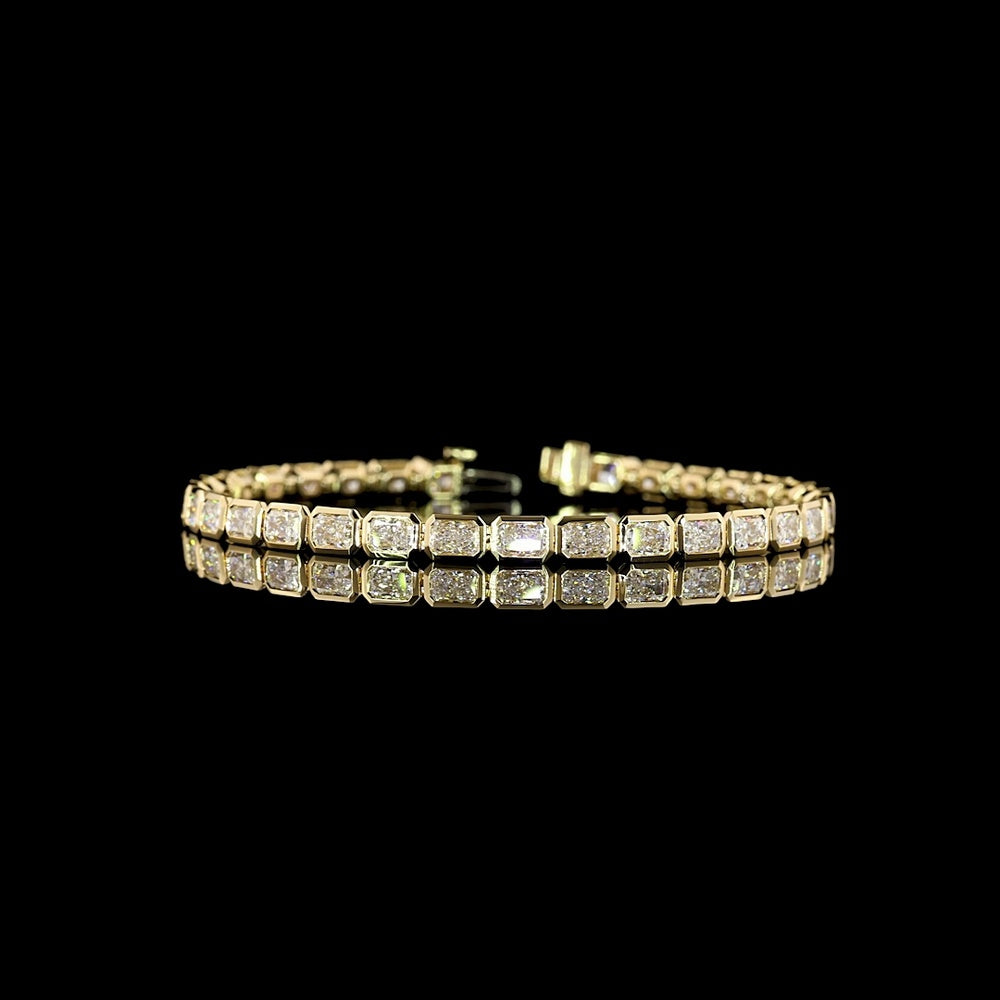 14K Yellow Gold 7” East-West Bezel Set Radiant Cut Lab Diamond Tennis Bracelet - 7.11 Carats Total Diamond Weight - Covaloro Fine Jewelry