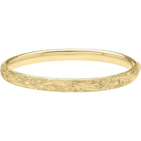 14K Yellow Gold 7" Engraved Bangle with Diamond-Cut Textured Floral Finish by Orozza Fine Jewelry