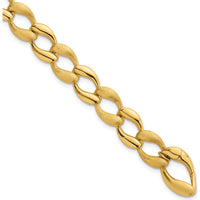 14K Yellow Gold 7" Fancy Curb Link Bracelet with Brushed and Polished 9mm Links by 0