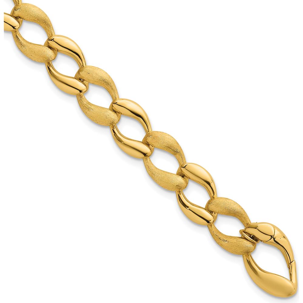 14K Yellow Gold 7" Fancy Curb Link Bracelet with Brushed and Polished 9mm Links by 0