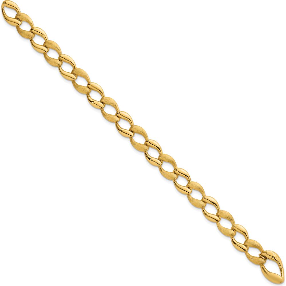 14K Yellow Gold 7" Fancy Curb Link Bracelet with Brushed and Polished 9mm Links by 0