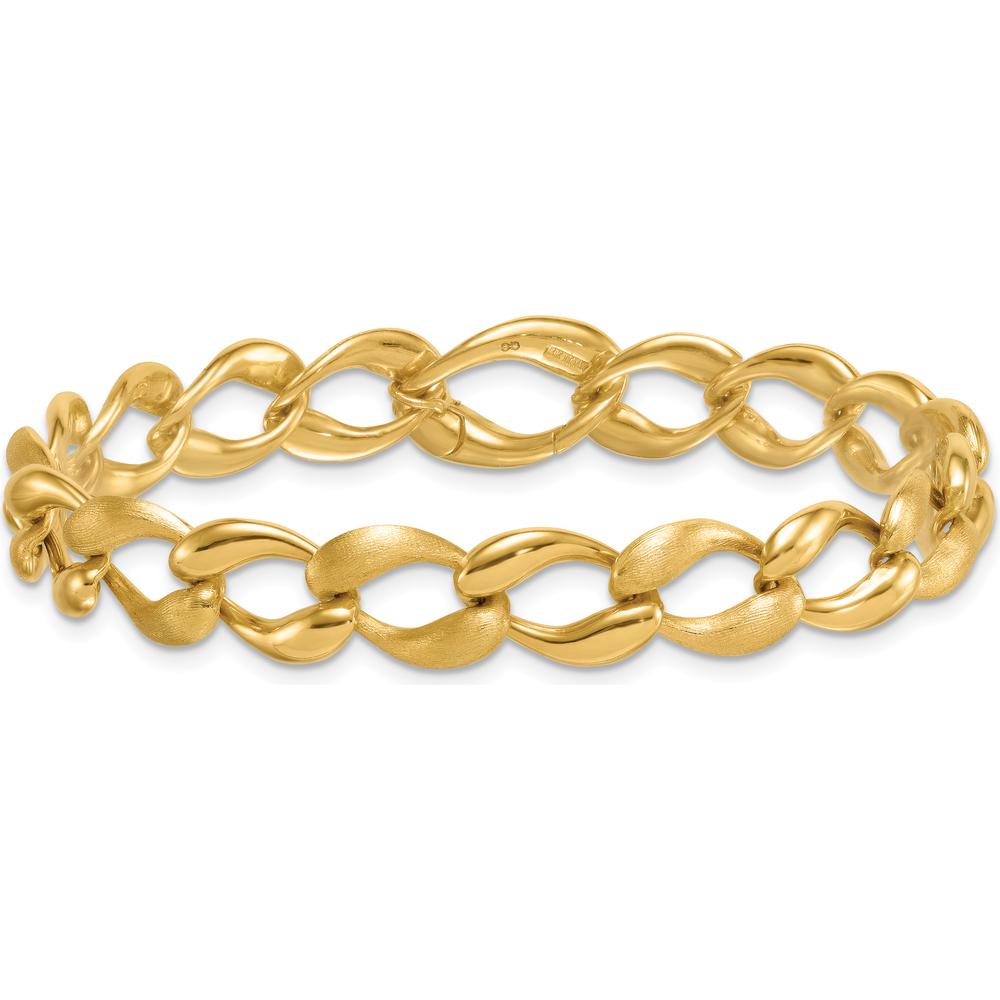 14K Yellow Gold 7" Fancy Curb Link Bracelet with Brushed and Polished 9mm Links by 0