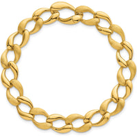 14K Yellow Gold 7" Fancy Curb Link Bracelet with Brushed and Polished 9mm Links by 0