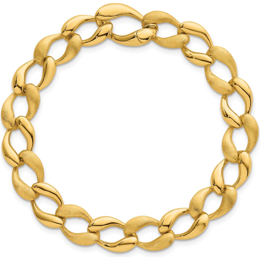 14K Yellow Gold 7" Fancy Curb Link Bracelet with Brushed and Polished 9mm Links by 0