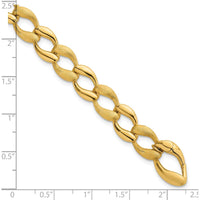 14K Yellow Gold 7" Fancy Curb Link Bracelet with Brushed and Polished 9mm Links by 0