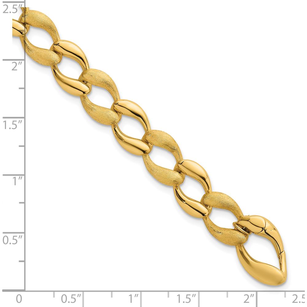14K Yellow Gold 7" Fancy Curb Link Bracelet with Brushed and Polished 9mm Links by 0