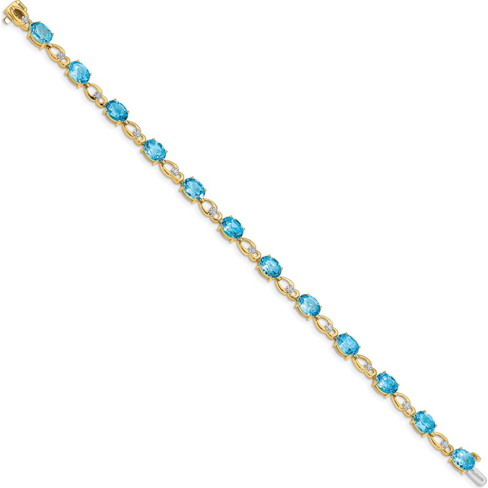 14K Yellow Gold 7" Fancy Link Bracelet with Oval Swiss Blue Topaz and Round Diamonds - 0.75 Carats Total Gemstone Weight by Monteluci Fine Jewelry