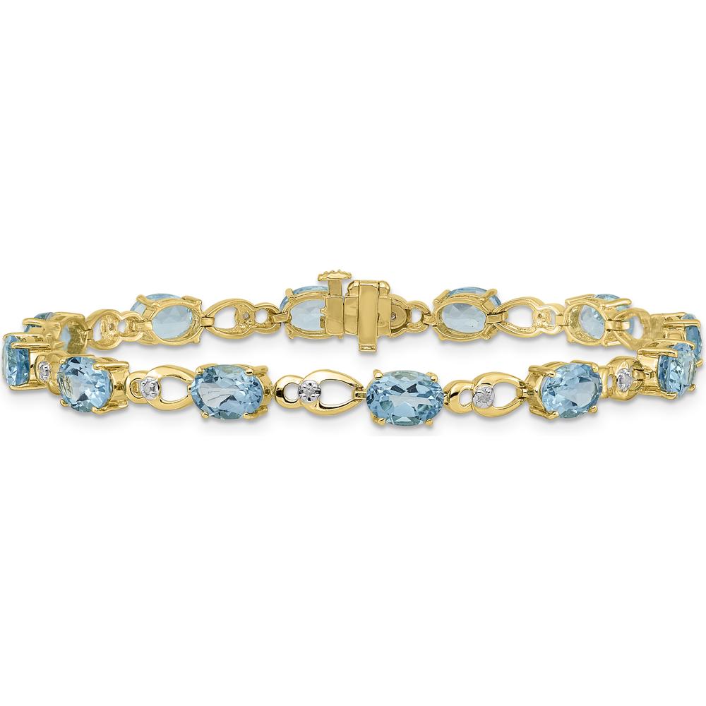 14K Yellow Gold 7" Fancy Link Bracelet with Oval Swiss Blue Topaz and Round Diamonds - 0.75 Carats Total Gemstone Weight by Monteluci Fine Jewelry