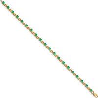 14K Yellow Gold 7" Fancy Link Bracelet with Round Emeralds - 0.125 Carats Total Emerald Weight by Monteluci Fine Jewelry