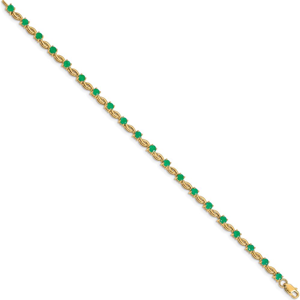 14K Yellow Gold 7" Fancy Link Bracelet with Round Emeralds - 0.125 Carats Total Emerald Weight by Monteluci Fine Jewelry