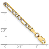 14K Yellow Gold 7" Figaro Bracelet with Rhodium Pave Texture - Semi-Solid Design by Oro Pregiato