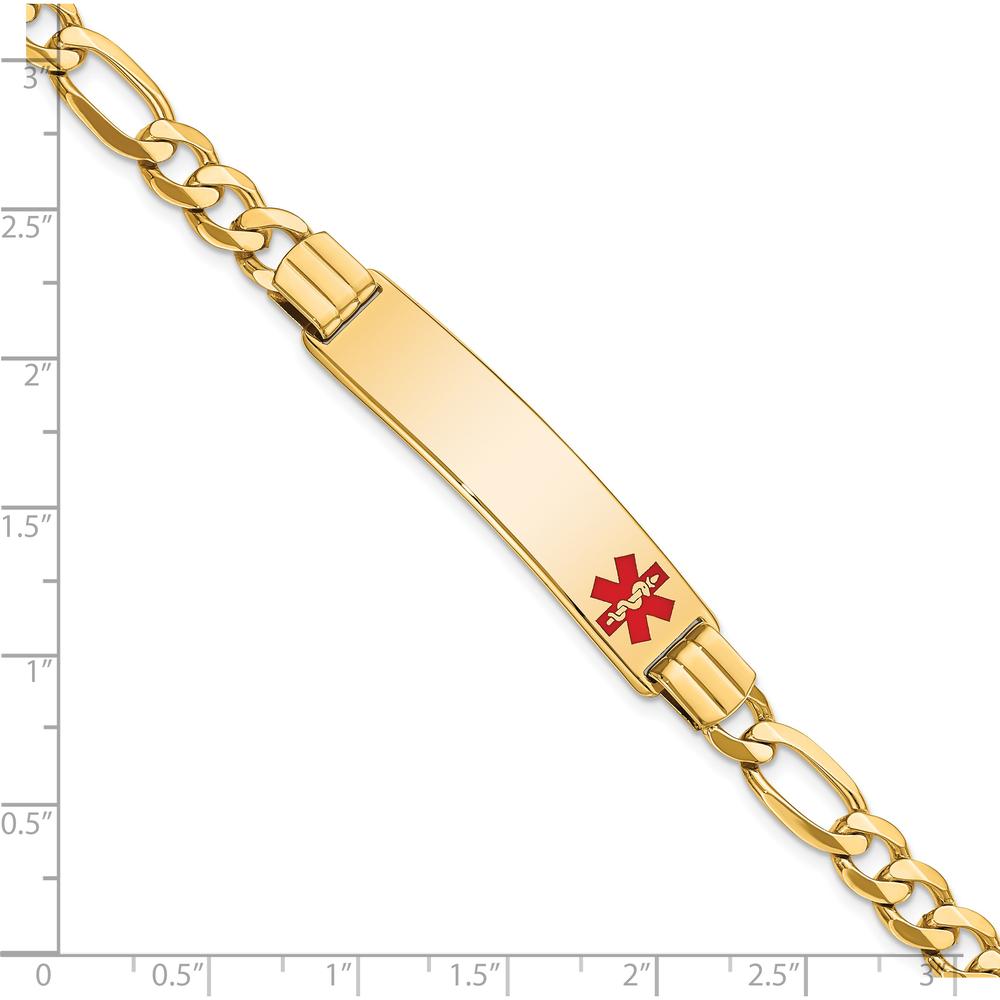 14K Yellow Gold 7" Figaro Link Medical Alert Bracelet with Off-Center Red Enamel Charm by Oro Pregiato