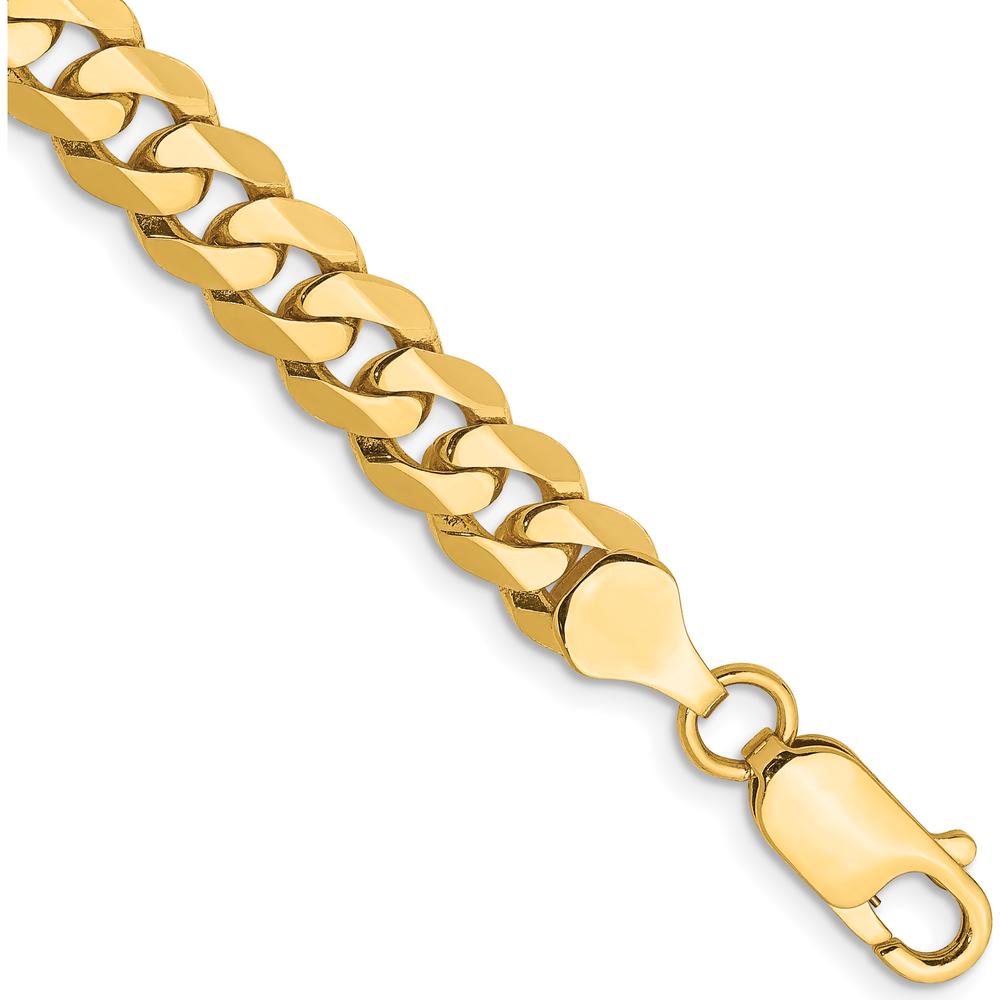 14K Yellow Gold 7" Flat Beveled Curb Bracelet with Lobster Clasp - 7.25mm Chain by Oro Pregiato
