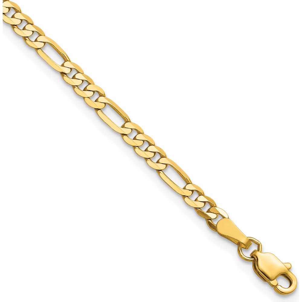 14K Yellow Gold 7" Flat Figaro Bracelet - 3mm Width with Lobster Clasp by Oro Pregiato