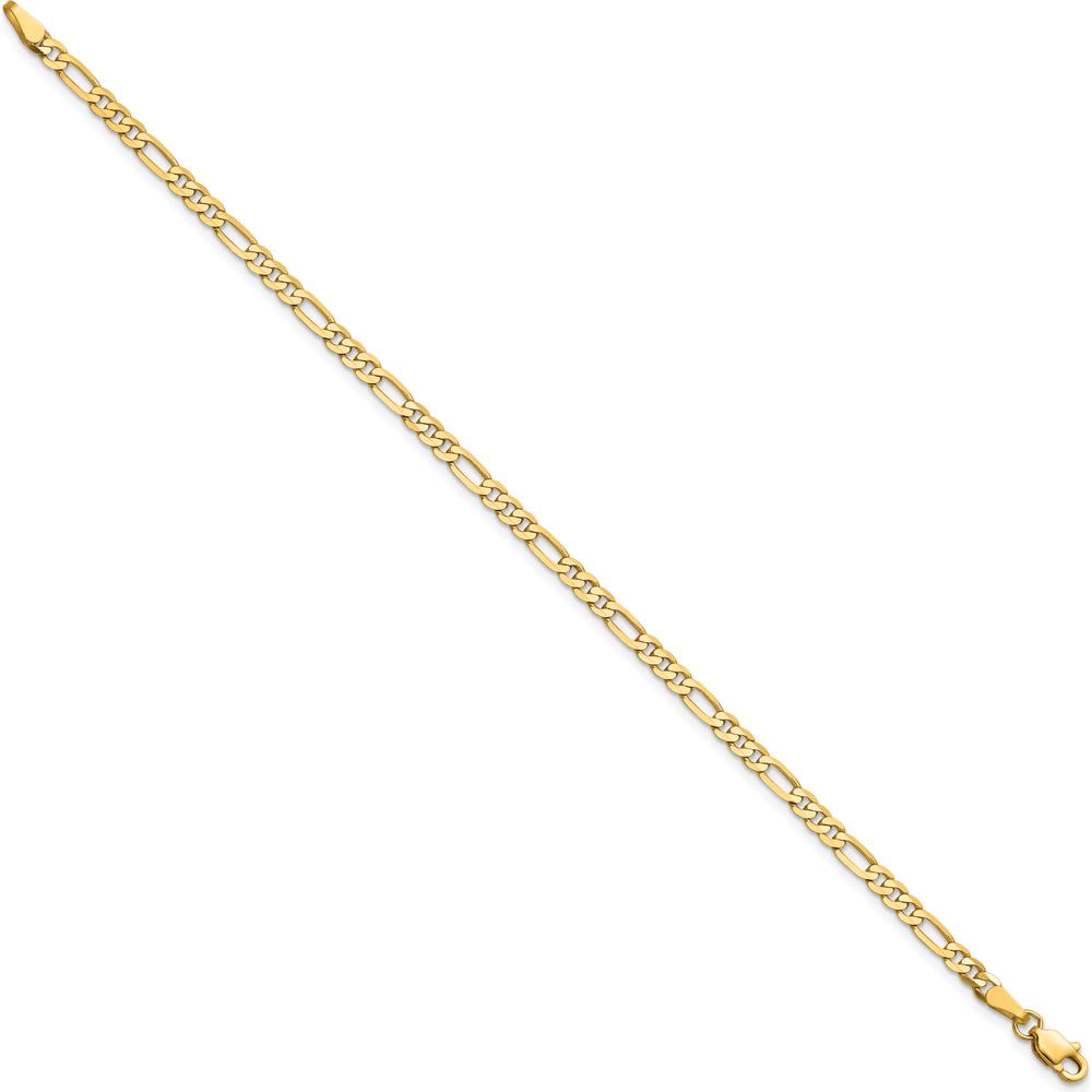 14K Yellow Gold 7" Flat Figaro Bracelet - 3mm Width with Lobster Clasp by Oro Pregiato